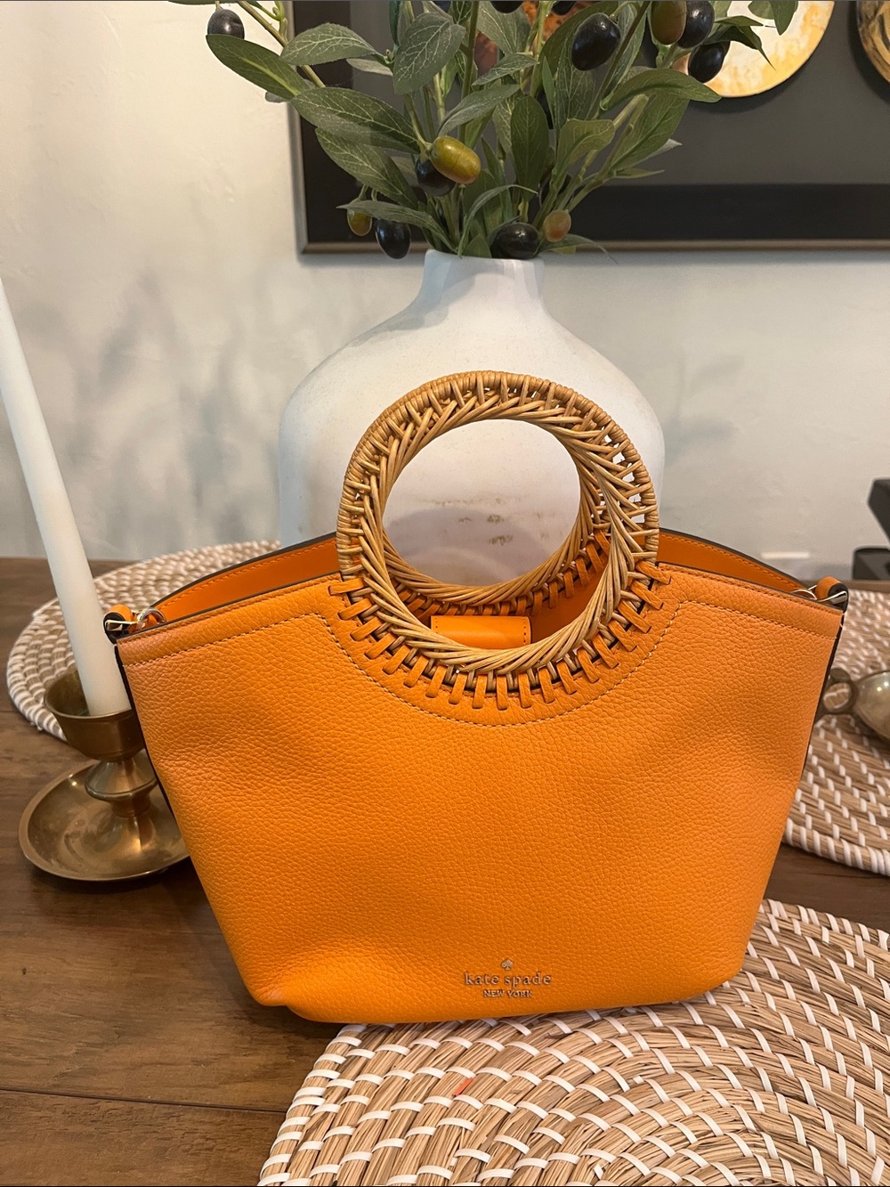 kate spade Orange Woven-Ring Leather Tote